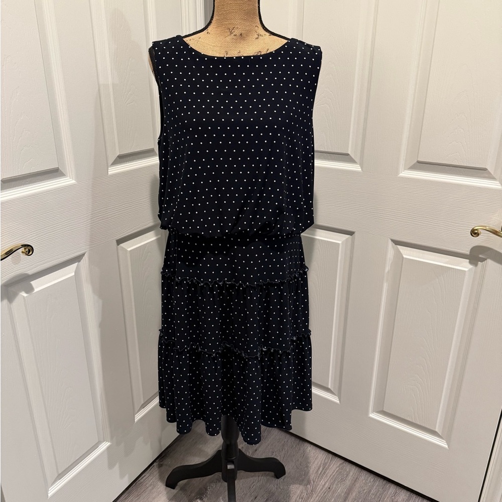 Ralph Lauren Navy Polka Dot Midi Dress